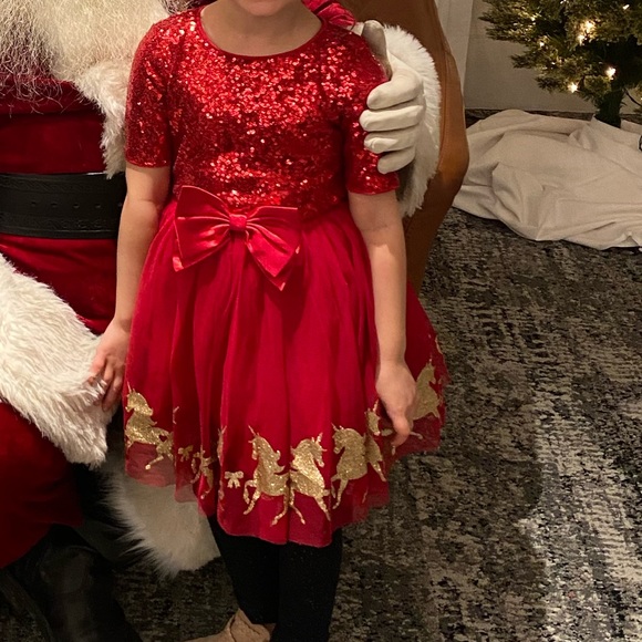 Girls Formal Red dress with Gold Color Sparkle Unicorns! - Picture 1 of 8